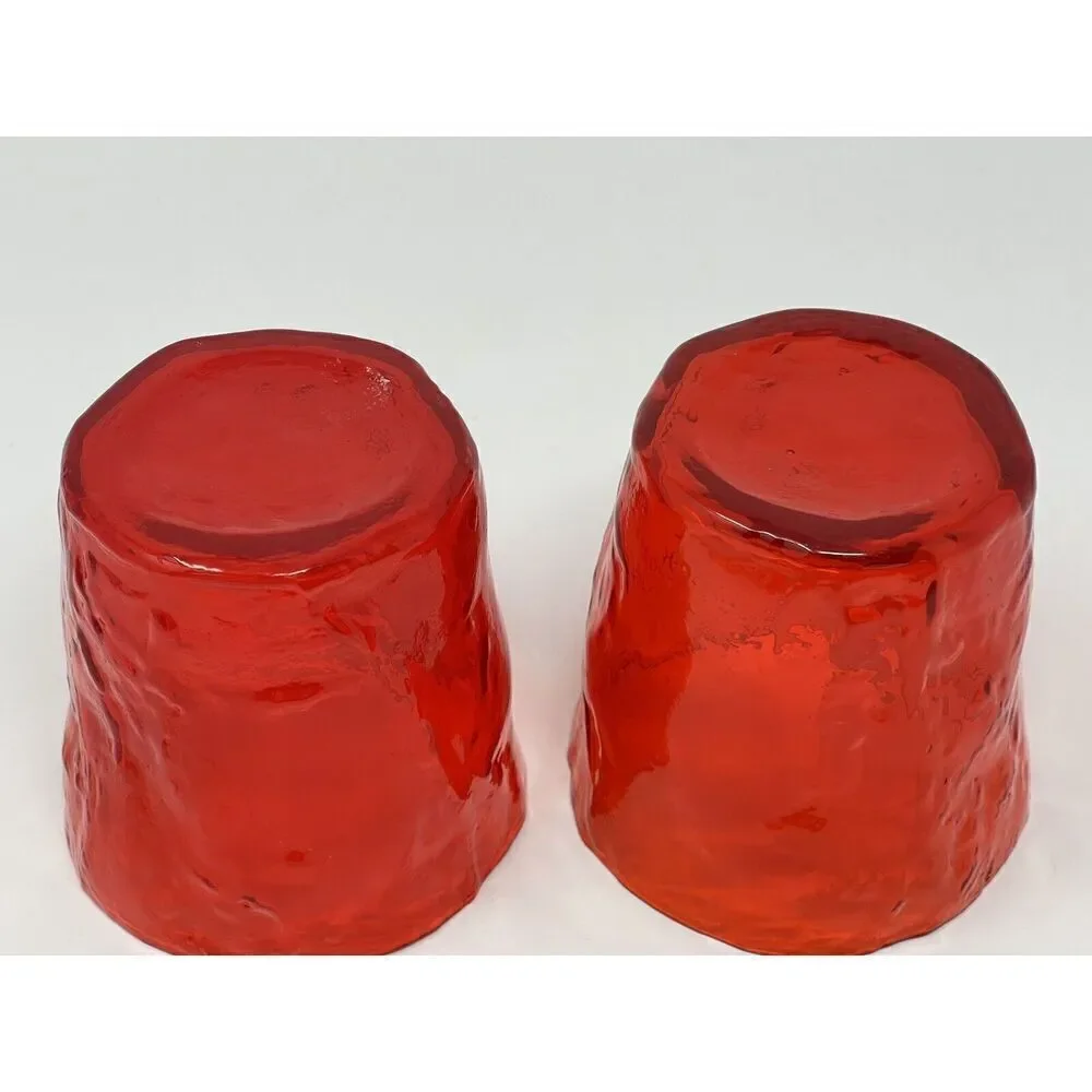 Vintage Morgantown Crinkle Red Double Old Fashioned Glasses MCM 3.5” Set Of 2